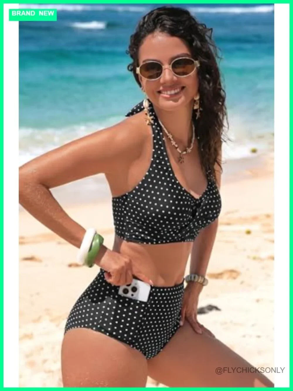 Women's High Waisted 2 Piece Halter Patch Pocket Stripe Bikini Set
